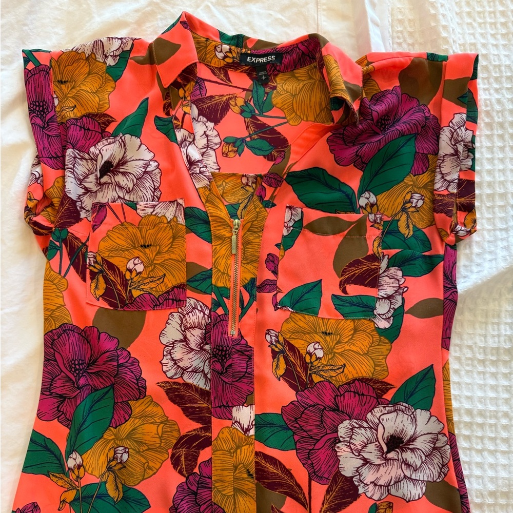 Express Pink and Yellow Fitted Button Down Shirt